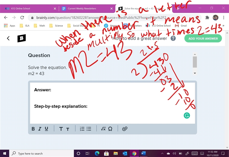 Solve the equation. m2 = 43-example-1