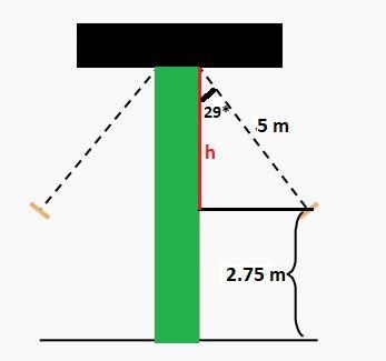 Howard is designing a chair swing ride. The swing ropes are 5 55 meters long, and-example-1