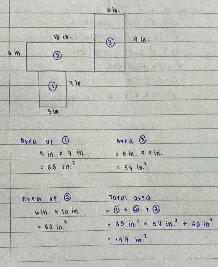 Find the area of the irregular figure 6 in. 10 in. 9 in A = [ ? ]in.2 6 in. 7 in. 5 in-example-1