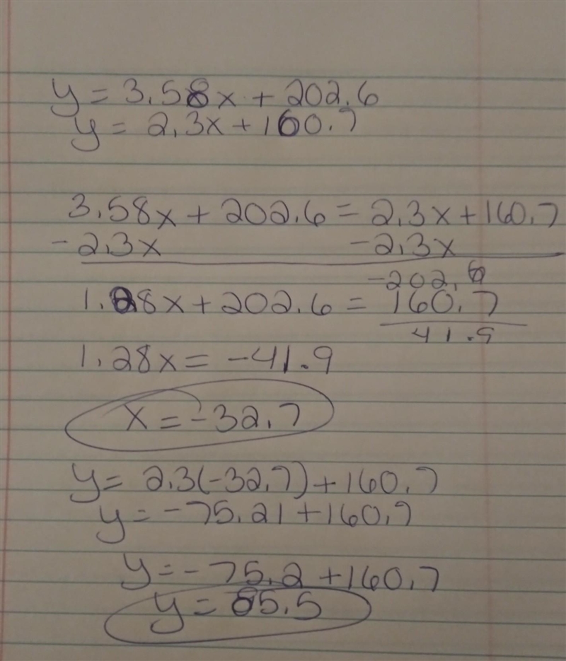 PLEASE HELP ! Solve the system of equations and round answer to the nearest tenth-example-1