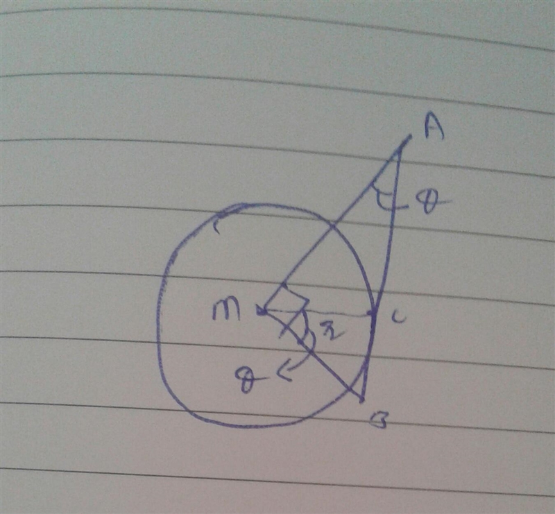 In cirlce m segment AB is tangent to the cirlce at point c. AB has endpoints such-example-1