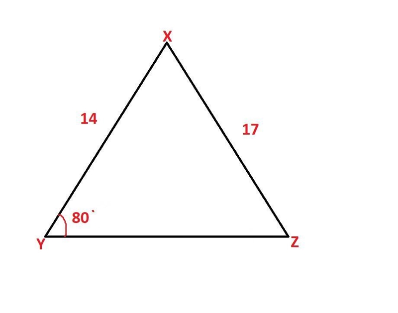 In angle XYZ, m/_ y=80, XY= 14, and XZ=17. to the nearest tenth, what is m/_ z​-example-1