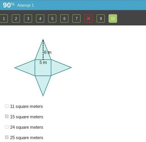 The net of a square pyramid is shown below. What are the possible areas for a single-example-1