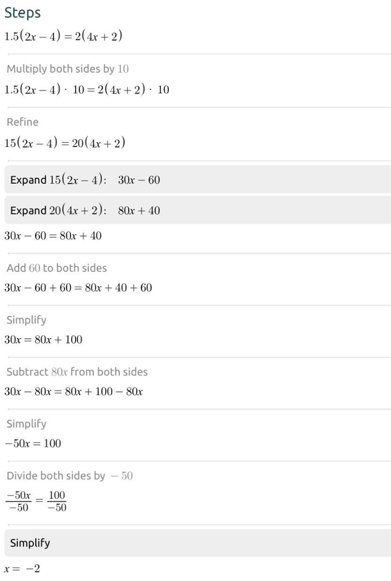 1.5(2x – 4) = 2(4x + 2)-example-1