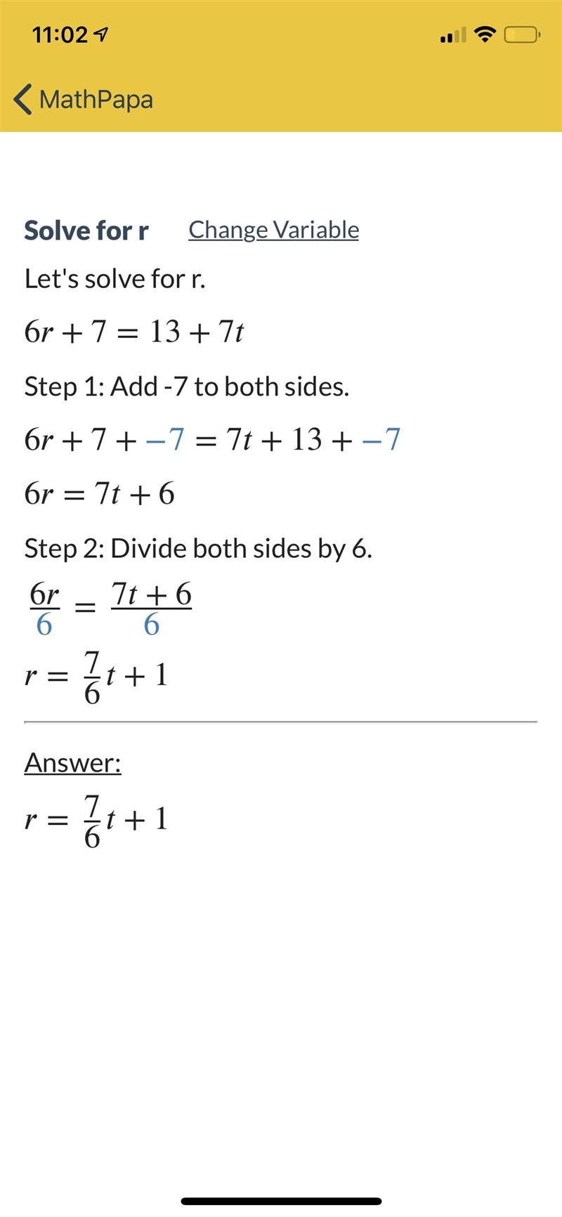 6r + 7 = 13 + 7r with through explanation-example-1