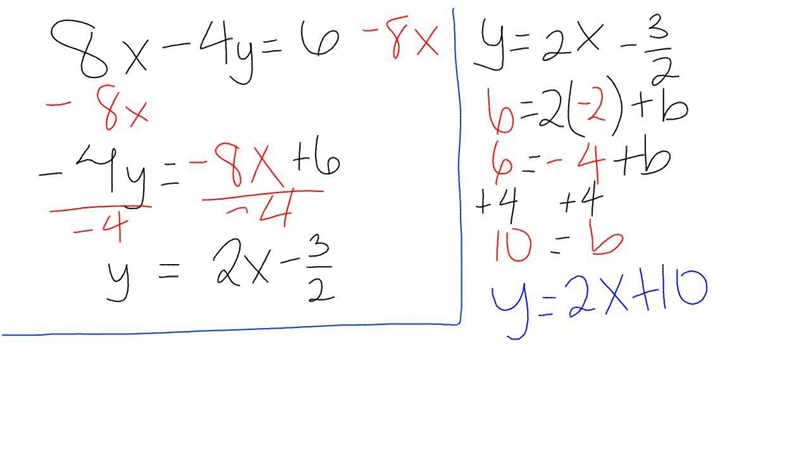 1. Which equation represents a line that passes through the point (-2,6) and is parallel-example-1