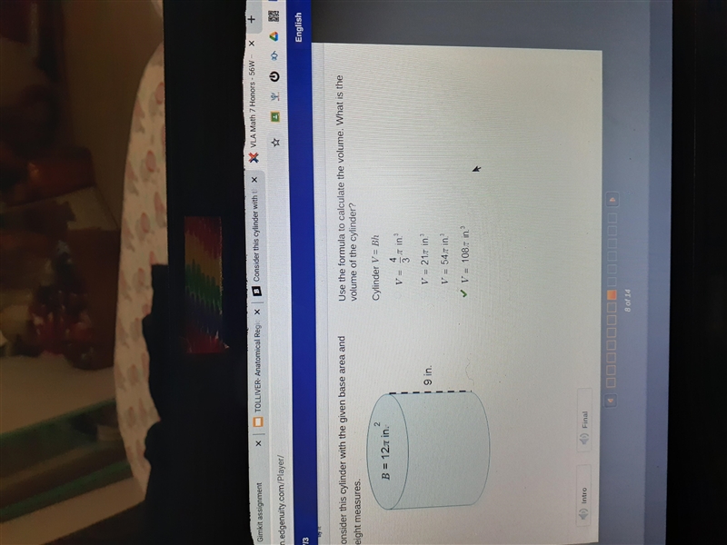 Consider this cylinder with the given base area and height measures. A cylinder with-example-1