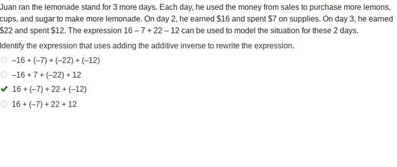 Juan ran the lemonade stand for 3 more days. Each day, he used the money from sales-example-1