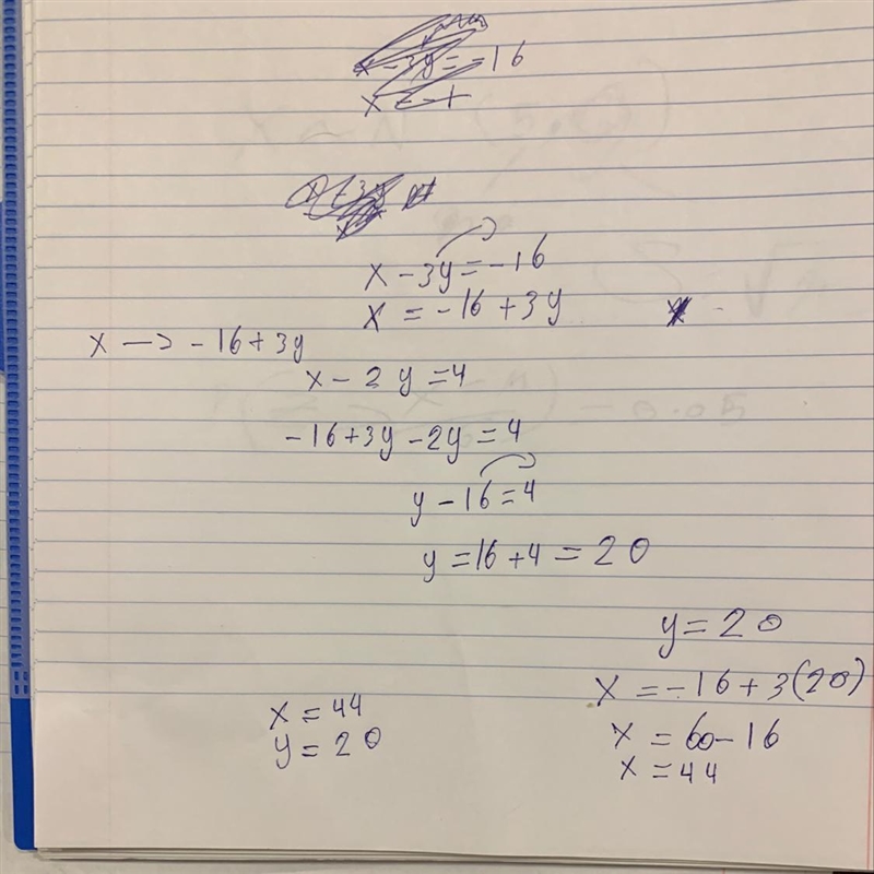 X - 3y = -16 X+2y=4-example-1