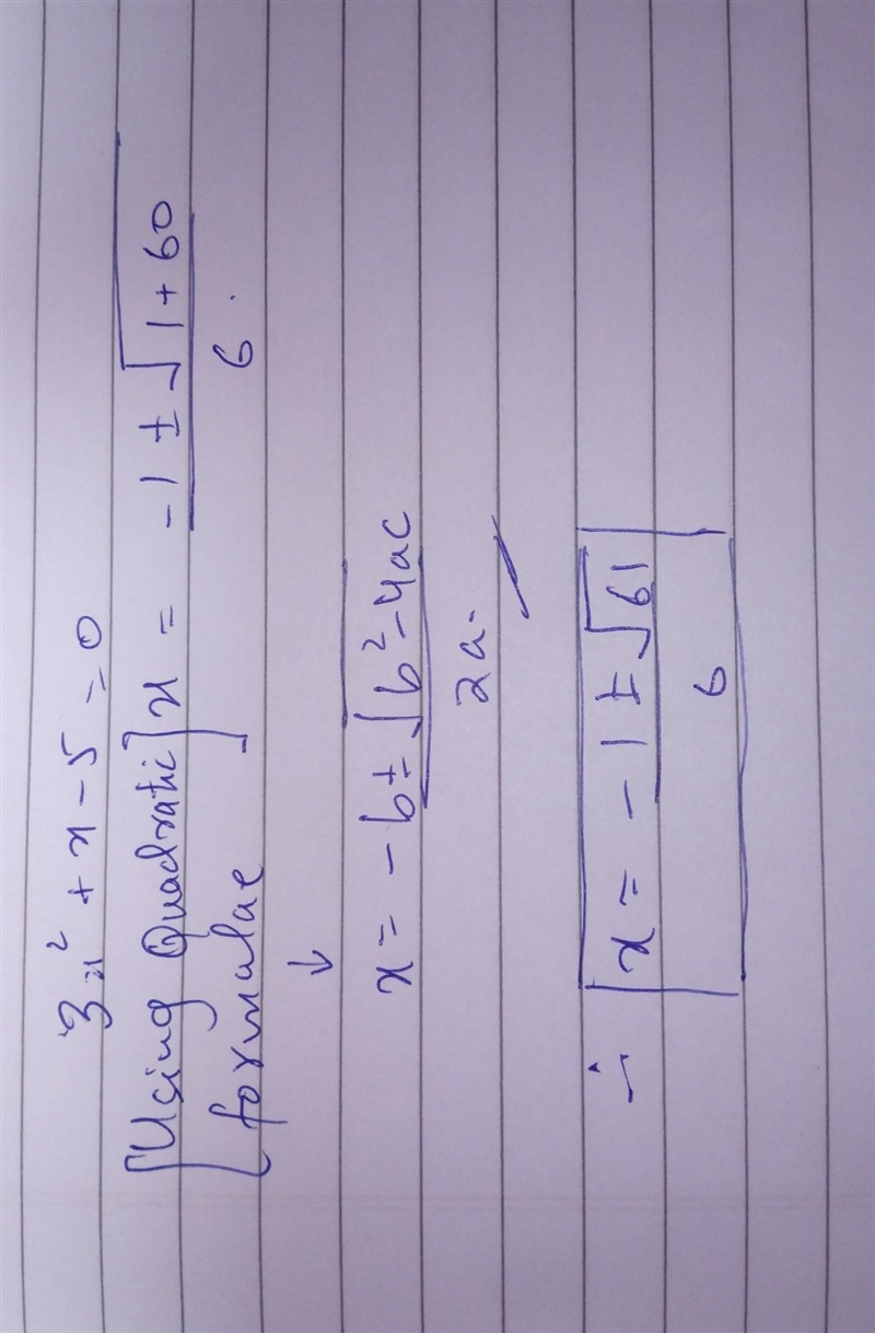 Solve the quadratic fraction 3x^2+x-5=0-example-1