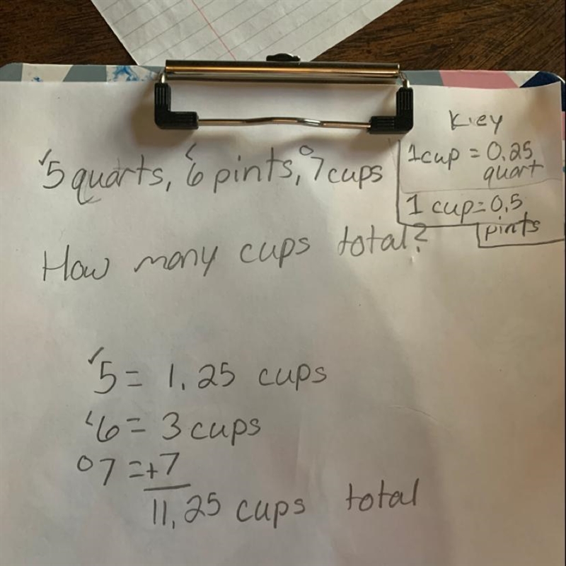 A chef combines 5 quarts of pineapple​ juice, 6 pints of​ milk, and 7 cups of apple-example-1