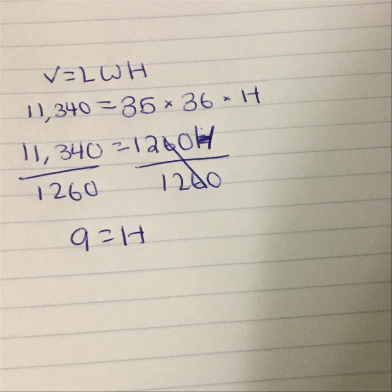 Find the width of a cereal box that has a volume of 11,340 cm3 and is 35 cm long and-example-1