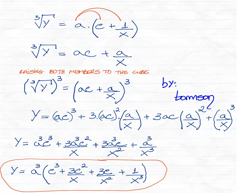 \sqrt[3]{y} = a(c + (1)/(x)) ​-example-1