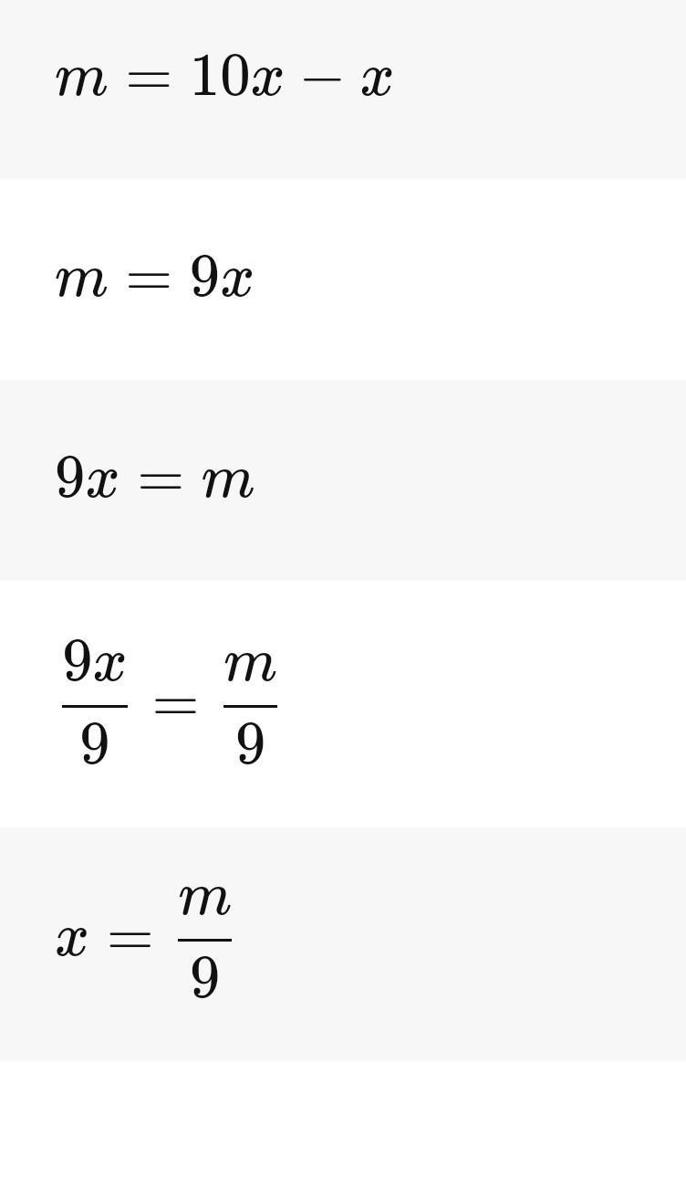 Please solve this: solve m=10x-x for x-example-1