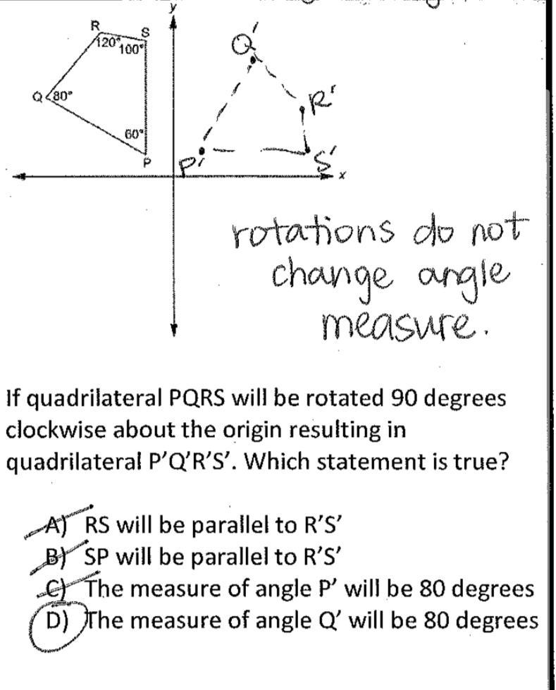 Use the graph below to answer the question. Quadrilateral PQRS will be rotated 90° clockwise-example-1