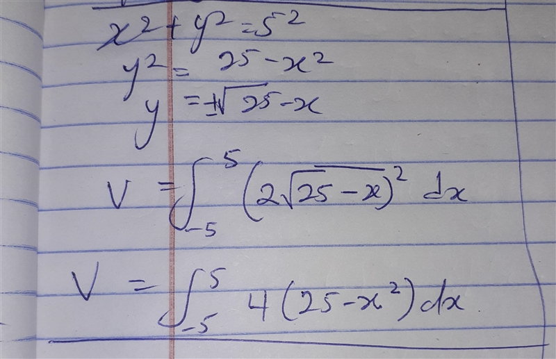 The base of a solid is a circle with radius 5. The cross sections of the solid perpendicular-example-1