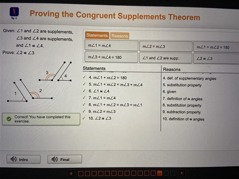 Statements Reasons Given: Z1 and 22 are supplements, 23 and 24 are supplements, and-example-1