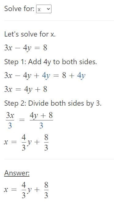 3x-4y=8 solve for x only solve it step by step accurate answer pls #Algebra 2 ​-example-1