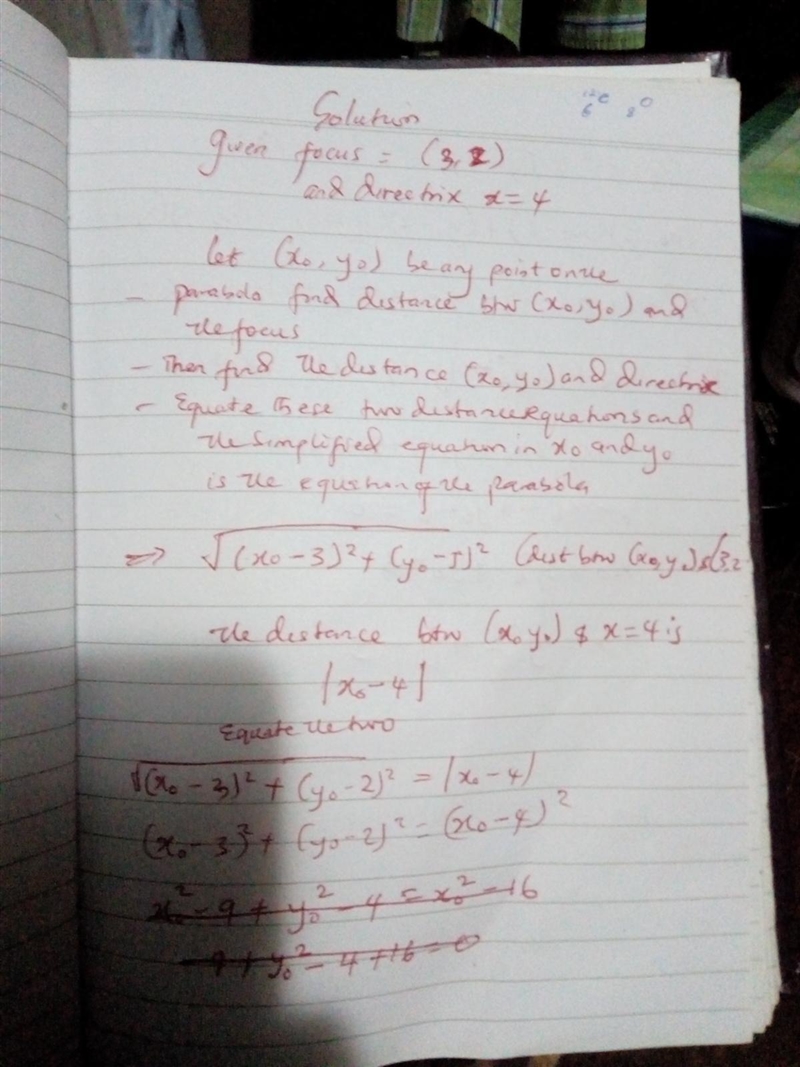 Z. Find an equation of a parabola satisfying the given conditions. a Focus (0 directrix-example-1