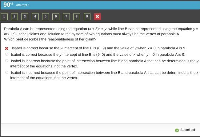 Parabola A can be represented using the equation (x + 3)2 = y, while line B can be-example-1