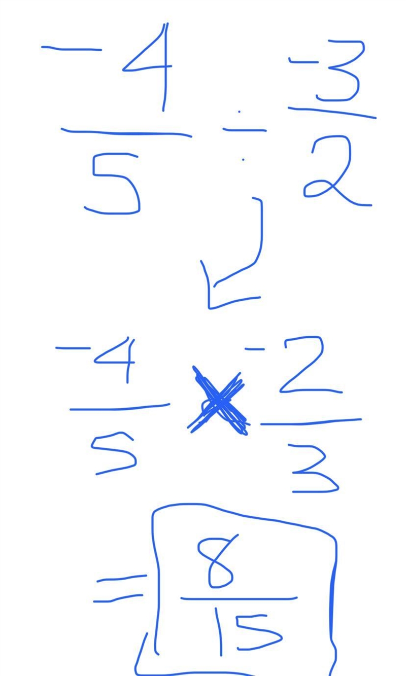 Simplify negative 4 over 5 ÷ 3 over negative 2. The answer choices are: negative 8 over-example-1