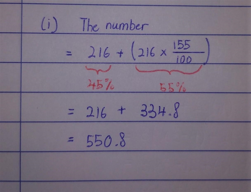 8. (i) 45% of a number is 216. Find the number. (ii) If 12 1% of a weight is 16 kg-example-1