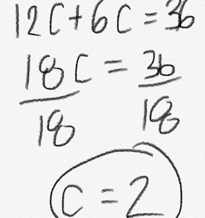 How do do the work for 12c+6c=36-example-1