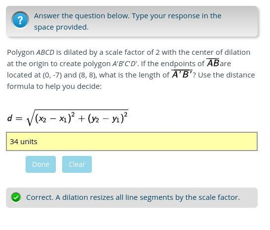 Polygon ABCD is dilated by a scale factor of 2 with the center of dilation at the-example-1