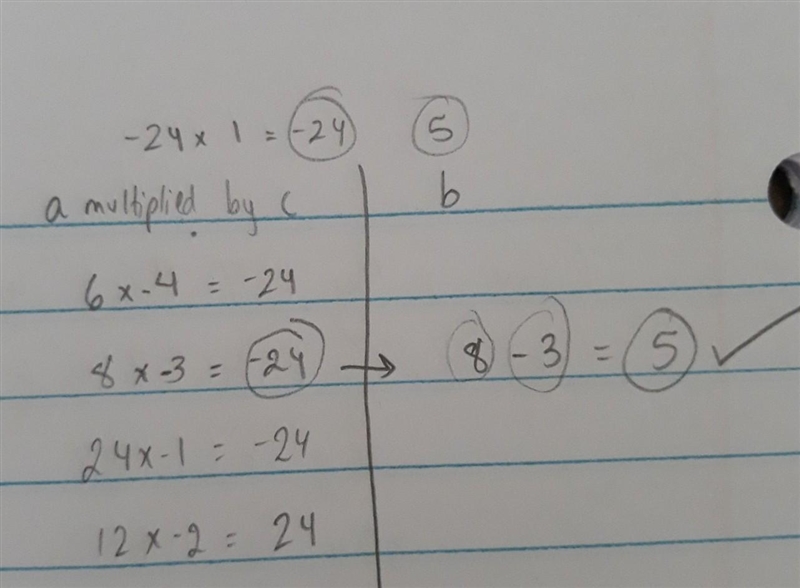 Factor x2 + 5x - 24 A) (x + 8)(x - 3) B) (x + 3)(x - 8) C) (x + 6)(x + 4) D) (x + 2)(x-example-2