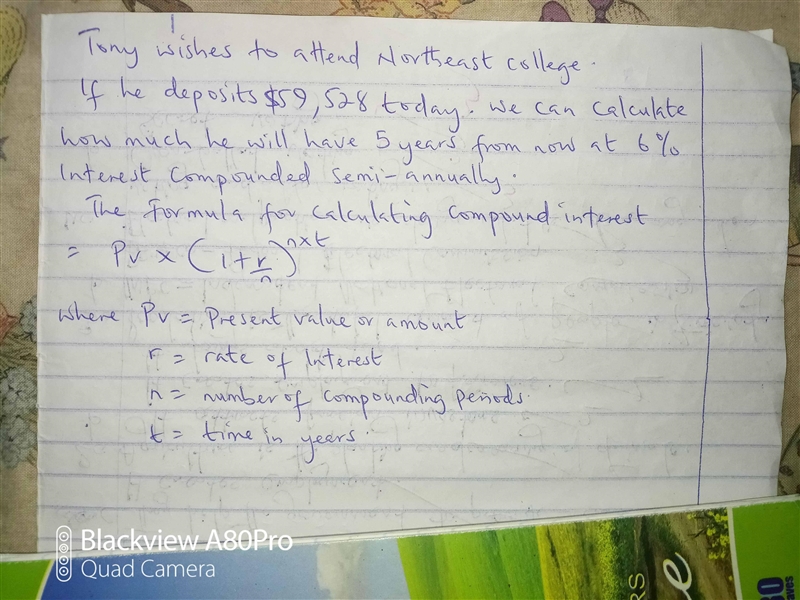 Tony Ring wants to attend Northeast College. IF deposits $59,528 today, how much will-example-1