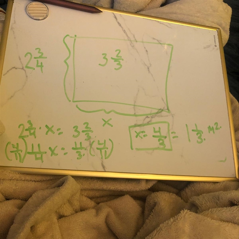 The area of a rectangle is 3 2/3square meters. If the rectangle is 2 3/4meters long-example-1