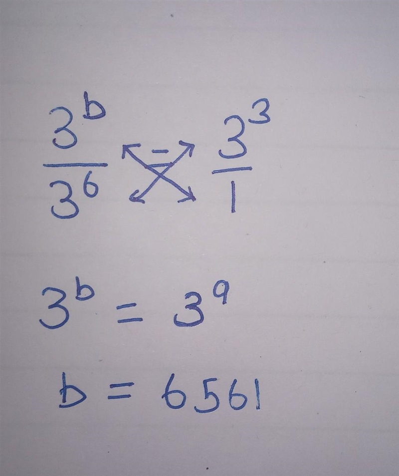 If 3^b/3^6= 3^3, then b=-example-1