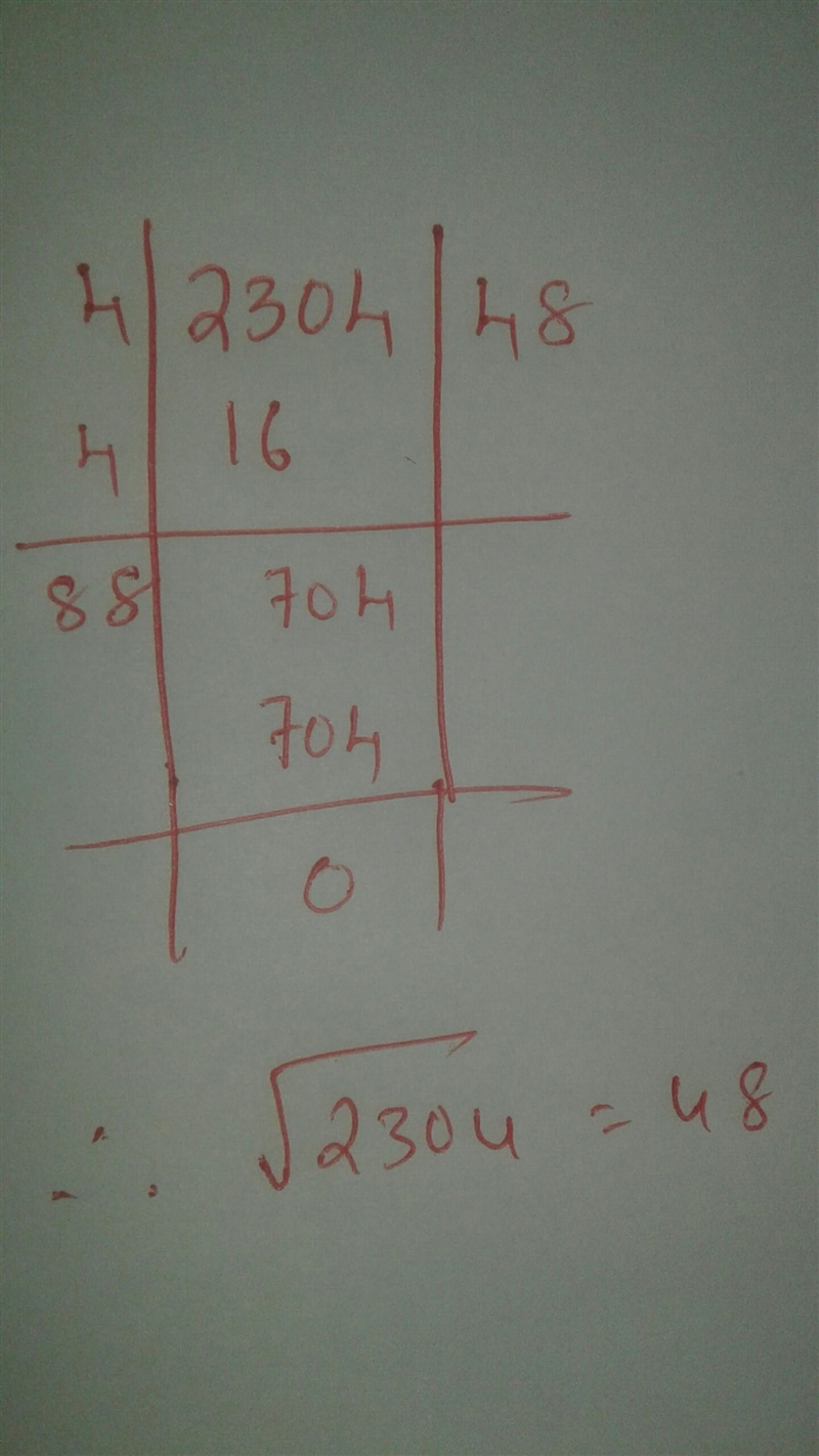 Find the square root of 2304 by division method​-example-1