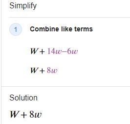 Simplify these expressions: 1. 2x + 8x 2. (5y) - 10y 3. W + 14w - 6w 4. 4x - 5x -6-example-2