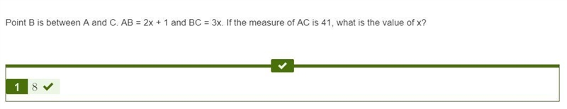 (30 points) please help! Point B is between A and C. AB = 2x + 1 and BC = 3x. If the-example-1