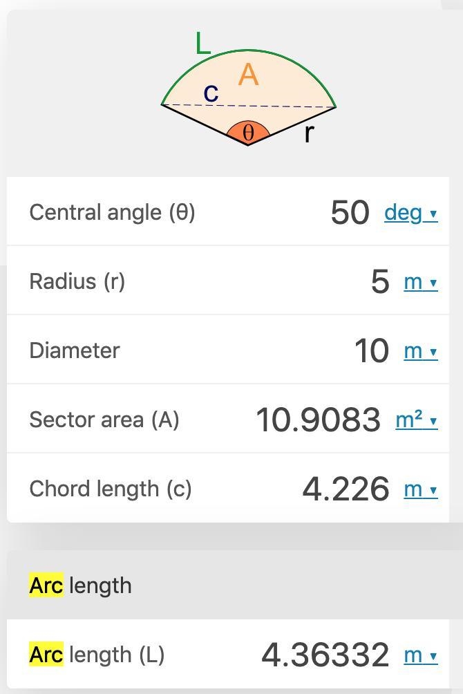 What is the arc length of an arc of a circle with dialneter of 10 and a central angle-example-1