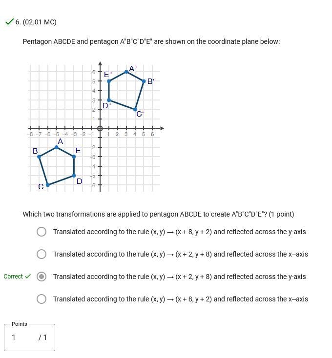 Pentagon ABCDE and Pentagon A''B''C'D''E are shown on the coordinate plane below. which-example-1