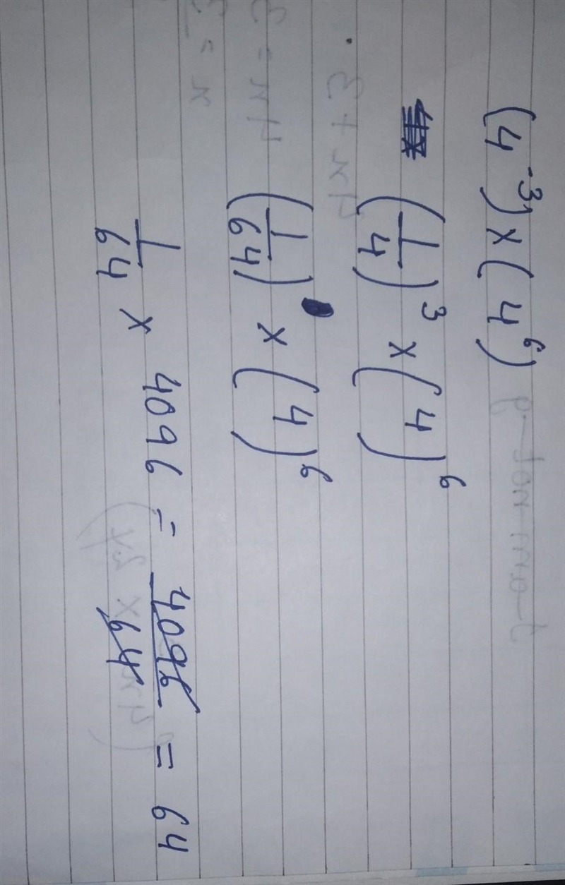 PLEASE HELP Evaluate the expression. Give your answer using a positive exponent.(4 −3)(4 6 )-example-1