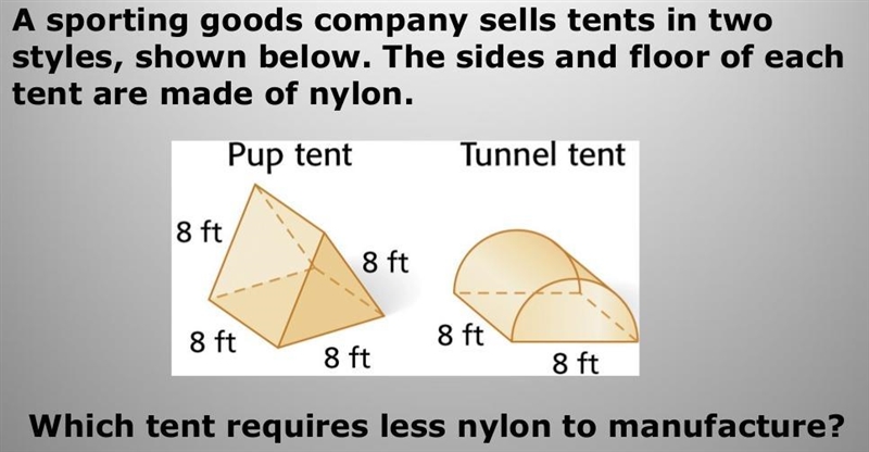 Sporting goods company sells tents in two styles, shown below. The sides and floor-example-1