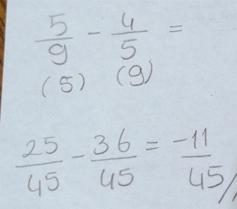 Solve this math problem first you get a free crown! 5/9 + (-4/5) A. 1/4 B. 11/45 C-example-1