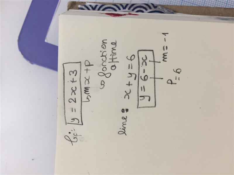 the diagram shows part of the curve y= 2x+3 and the line x + y = 6 intersecting at-example-1