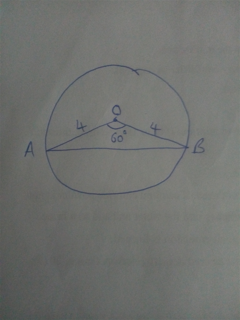 A chord AB divides a circle of radius 4 cm into two segments. If AB subtends a central-example-1