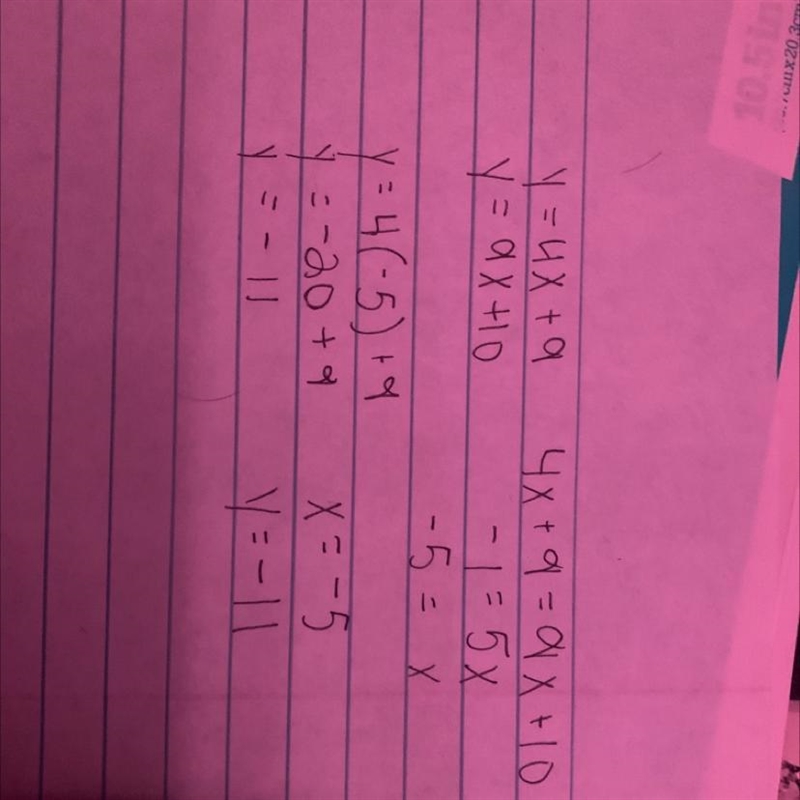 Solve the system if equations by substitution Y=4x+9 y=9x+10-example-1