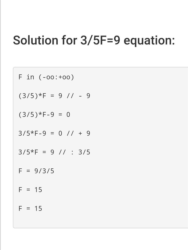 What would be 3/5f = 9??-example-1