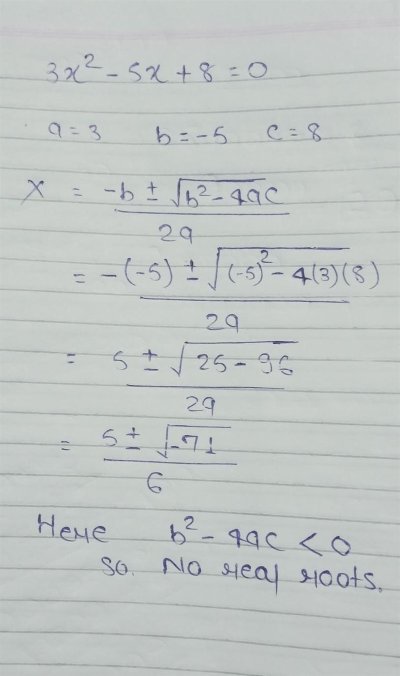 For the equation, state the value of tge discriminant and the number of real solutions-example-1