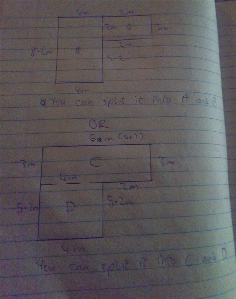 How can you break up the figure into familiar shapes to determine the area? 3 m 8.2 m-example-1