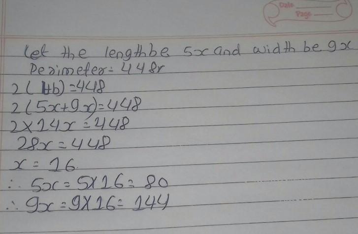 A rectangle where the ratio of the width to length is 5 : 9. If the perimeter of the-example-1