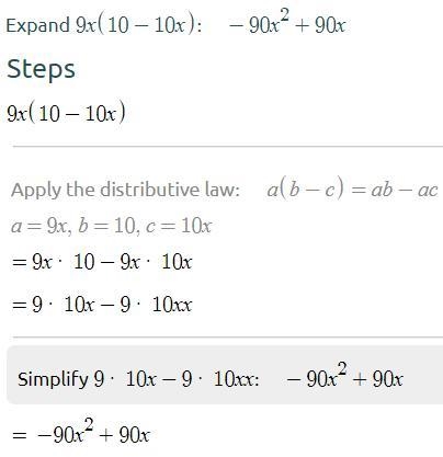 9x(10-10x) simplify i put 90x-90x^2 but it's wrong so i kinda need help-example-1