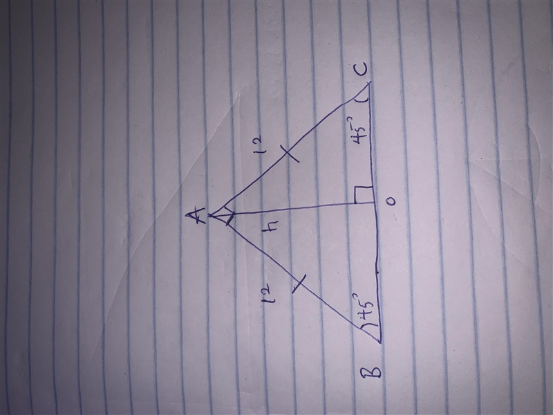 A base angle of an isosceles triangle measures 45 degrees and the length of one of-example-1