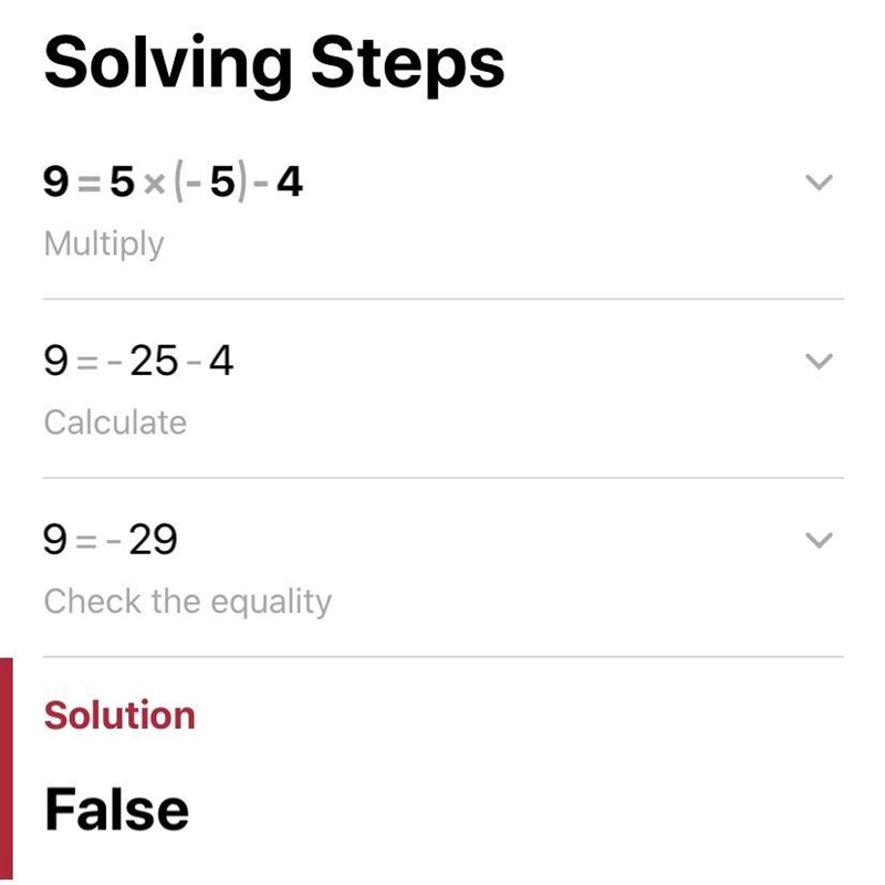 Is the order pair (-5,9) a solution to the equation y = 5x -4-example-1